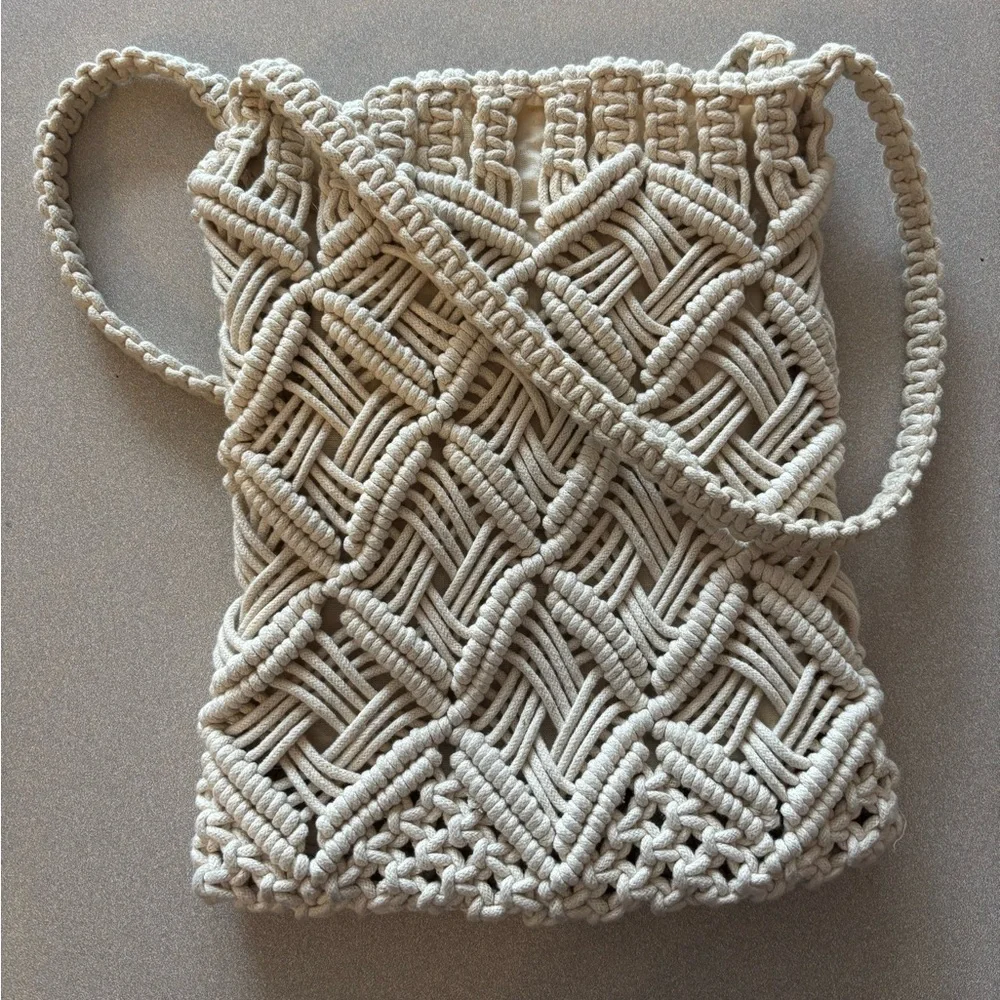 London Kaye Boho Crochet Macrame Neutral Tone Bag